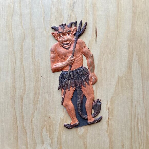 Krampus Devil Antique German Cardboard Embossed Die Cut Halloween Decoration - Picture 1 of 6